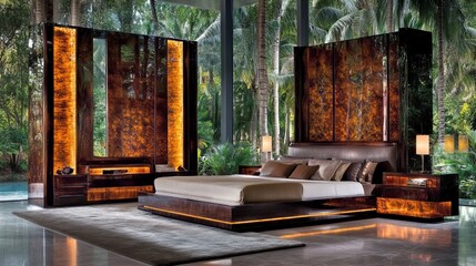 Fototapeta premium Luxurious Modern Bedroom Suite with Tropical View