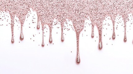 create me an image of rose gold glitter dripping down the bottom, white background, pink and white colour scheme