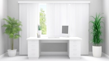 Minimalist White Home Office Workspace with Plants
