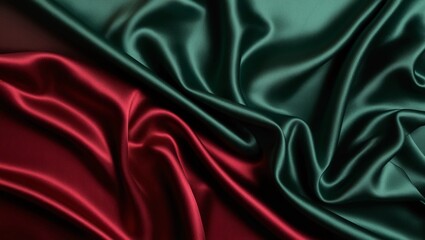 Obraz premium Luxury silk fabric with wrinkles noisy background in red and green shine shade for web designs, background textures, wedding, fashion themes and concepts. 