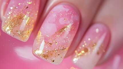 Fototapeta premium A hand with gold and pink nail polish