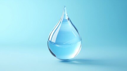 Pure water droplet on serene blue background reflecting light showcasing nature's beauty and simplicity in an artistic composition.