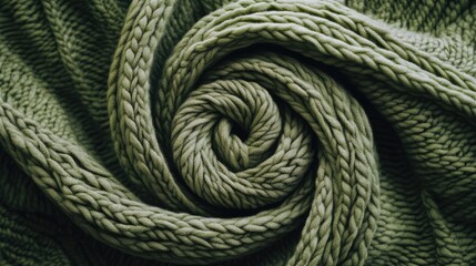 Spiral Pattern of Soft Green Knitted Fabric Providing a Cozy Texture for Design and Interior Projects