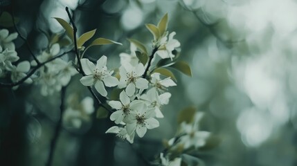 Spring Blossom Close Up Delicate White Flowers on a Tree Branch with Soft Focus Background Ideal for Postcards or Nature Inspired Designs