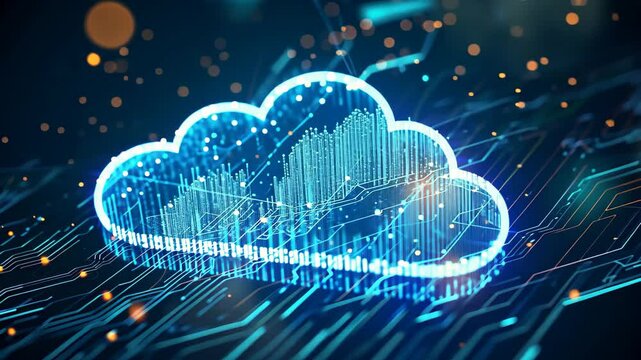 A video capturing a cloud resembling a computer chip as it hovers over a detailed circuit board, An opcode based representation of data in cloud storage