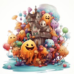 Obraz premium halloween house with pumpkin By Generated AI