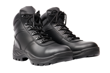 black safty boots isolated on transparent background. Generative ai