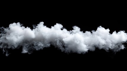 Fluffy white cloud isolated on a black background creating a dramatic visual effect with potential for creative design and text overlay