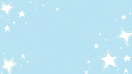 Light blue background with white stars, cute cartoon-style design, simple lines, simple color blocks, simple background