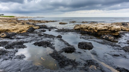 Obraz premium Coastal Rocks on an Overcast Day