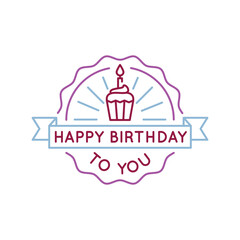Simple Logo with Happy Birthday icon. Simple Logo with a cake, stars, and a ribbon with Happy Birthday text. Perfect for greeting cards, or birthday-themed branding. Vector illustration.
