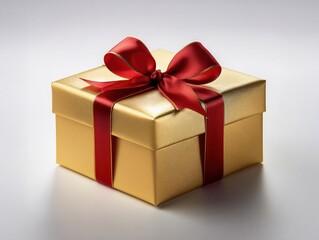 Fototapeta premium golden gift box with red ribbon