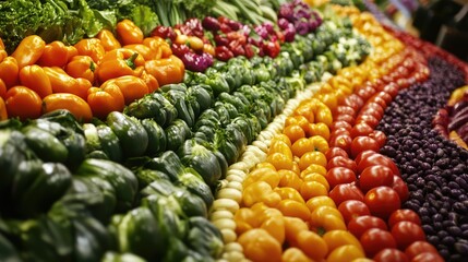 Fototapeta premium Vibrant assortment of fresh organic vegetables showcasing healthy eating and superfood options at a local market stall