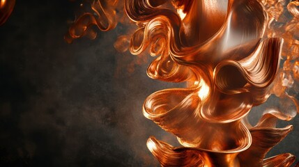 Obraz premium Rich, thick swirls of copper and rust-toned smoke, cascading upward in dynamic motion. The glowing highlights and curled textures are accentuated against a dark charcoal background.