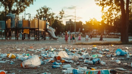 Litter Scattered in Playground Beneath Soft Afternoon Light