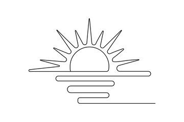 Sunset continuous single line art and isolated outline vector illustration

