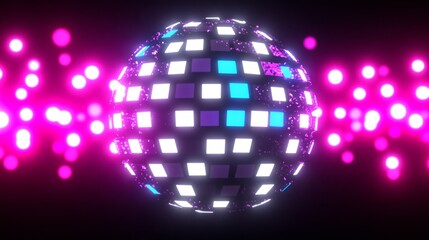 Neon Disco Ball Glowing in Vibrant Pink and Blue Light