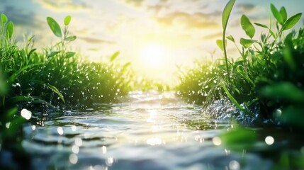 Fototapeta premium Morning Light on Streams and Crops