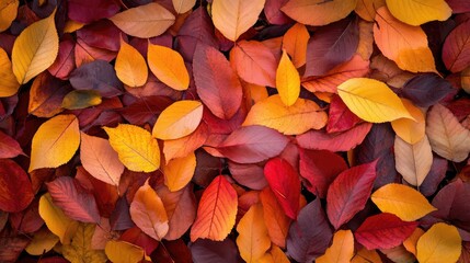 Vibrant autumn leaves texture background showcasing a rich palette of warm colors in a natural setting ideal for design projects.