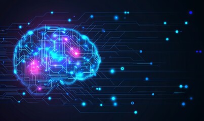 Fototapeta premium Abstract glowing brain circuit board design, representing artificial intelligence, neural network, technology, and innovation.