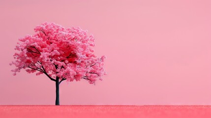 Vibrant pink tree against soft pink background