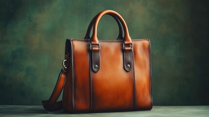 Elegant brown leather handbag with stylish handles on a textured background showcasing premium craftsmanship and design.