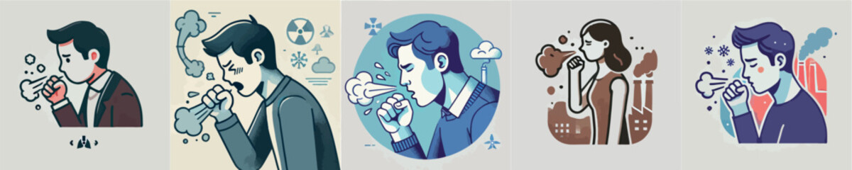 Vector image of people coughing due to pollution