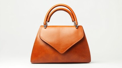 Naklejka premium Stylish leather handbag with unique design and comfortable handle on a clean white background perfect for fashion and accessory promotions