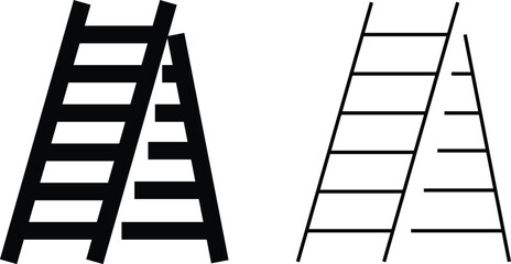 Stairs realistic icon set. Architectural object staircase up steps black flat and line vector collection isolated on transparent background. Modern templates interior staircase architecture direction.