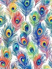 colorful pattern on peacock feather isolated on white background 