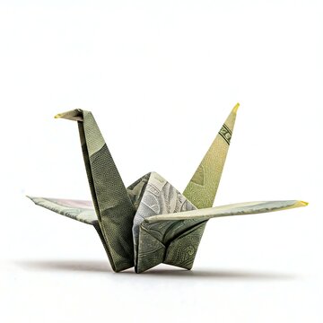 Origami Bird Made of Currency Notes,  financial freedom and creative savings,  origami bird, financial freedom, currency art, savings, personal finance, financial creativity, investment symbol, wealt