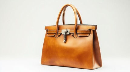 Luxury leather handbag with top handles and lock isolated on white background showcasing fashion elegance and premium accessories for women