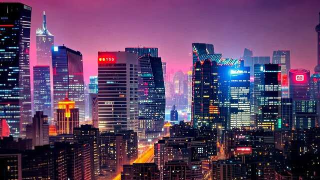 A Vibrant Cityscape With Numerous Tall Buildings Illuminated at Night, Beijing&acirc;&euro;&trade;s skyline with recognizable CCTV Headquarters