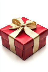 Obraz premium A red and gold wrapped present, tied with a ribbon, placed on a white background