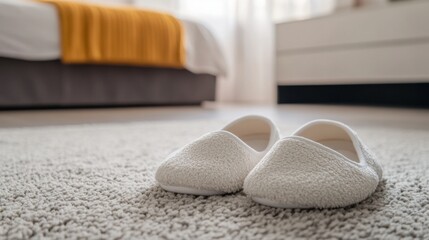 National Hotel Slipper Day Cozy bedroom interior with comfortable slippers on soft carpet