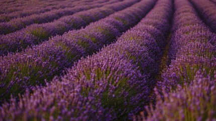 Fototapeta premium Rows of Lavender Flowers in a Field Purple Blossoms Aromatic Plants Nature