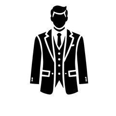 Man in Suit Icon: A simple, yet elegant black and white icon depicting a man in a suit, perfect for representing formality, professionalism, business, and success.