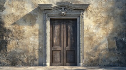Ancient architecture with immured entrance showcasing weathered stone wall and wooden door ideal for historical and architectural themes