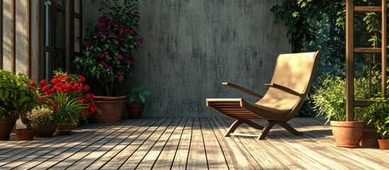 Serene outdoor patio deck with a cozy chair surrounded by vibrant plants ideal for relaxation and gatherings in a tranquil setting