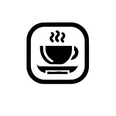 Coffee Break Icon: A minimalist black coffee cup icon in a rounded square frame. Perfect for app design, websites, or branding.