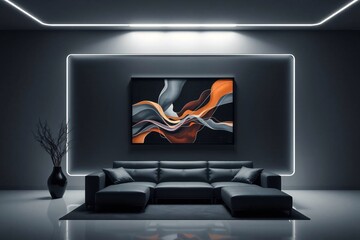 Frame mockup, Living room wall poster mockup. Interior mockup with house background. Modern interior design.	
