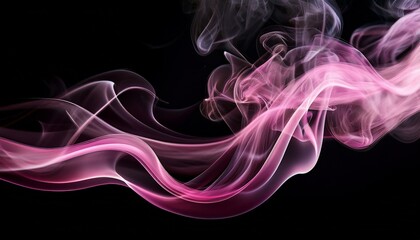 Obraz premium 黒い背景に優雅に漂う淡いピンク色の煙が花のように広がり、ロマンチックで夢幻的な印象を与えるシーン 
