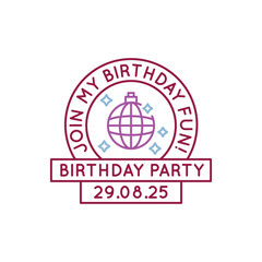 Simple Logo with Happy Birthday party icon. Simple Logo with a gift, ball, and a ribbon with Happy Birthday text. Perfect for greeting cards, or birthday-themed branding. Vector illustration.