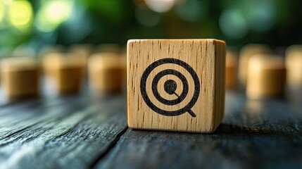 Data exchanges development and customer service concept for customer relationship management. A wooden block with a target icon linked to a human icon for a customer focus group. 