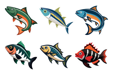 Set of Underwater Life Ocean Fish Vector Illustration