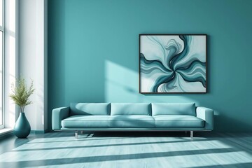 Frame mockup, Living room wall poster mockup. Interior mockup with house background. Modern interior design.	
