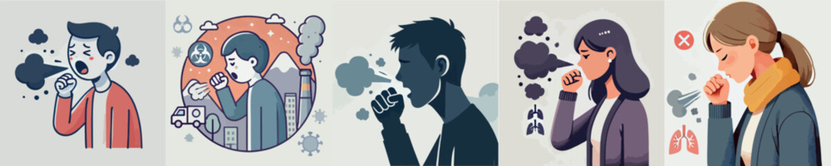 Vector image of people coughing due to pollution
