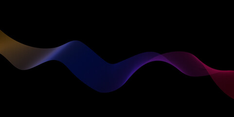Black Background blue, red and yellow wave lines flowing waves design abstract digital equalizer sound wave flow blue, red and yellow line vector illustration.