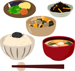 野菜と海藻中心の和食の献立