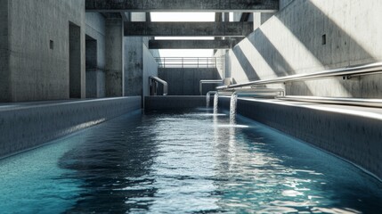 Obraz premium Discharge Water Flowing into Bay with Soft Lighting